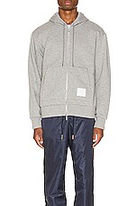 Thom Browne Zipper Hoodie in Light Grey, view 3, click to view large image.