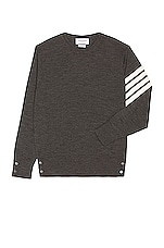 Thom Browne Sustainable Merino Classic Crew Sweater in Dark Grey, view 2, click to view large image.