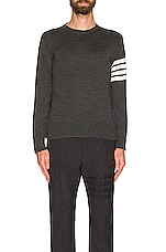 Thom Browne Sustainable Merino Classic Crew Sweater in Dark Grey, view 4, click to view large image.