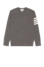 Thom Browne Sustainable Merino Classic Crew Sweater in Medium Grey, view 1, click to view large image.