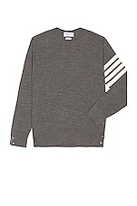 Thom Browne Sustainable Merino Classic Crew Sweater in Medium Grey, view 2, click to view large image.