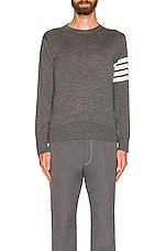 Thom Browne Sustainable Merino Classic Crew Sweater in Medium Grey, view 4, click to view large image.