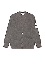 Thom Browne Sustainable Merino Classic Cardigan Sweater in Medium Grey, view 1, click to view large image.