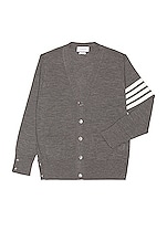 Thom Browne Sustainable Merino Classic Cardigan Sweater in Medium Grey, view 2, click to view large image.