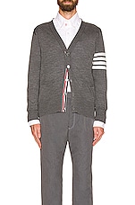 Thom Browne Sustainable Merino Classic Cardigan Sweater in Medium Grey, view 4, click to view large image.