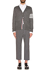 Thom Browne Sustainable Merino Classic Cardigan Sweater in Medium Grey, view 5, click to view large image.