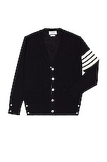 Thom Browne Sustainable Merino Classic Cardigan Sweater in Navy, view 2, click to view large image.