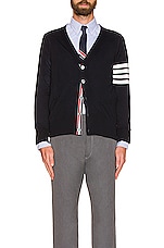 Thom Browne Sustainable Merino Classic Cardigan Sweater in Navy, view 4, click to view large image.