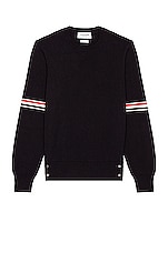 Thom Browne Milano Stitch Armband Cotton Sweater in Navy, view 1, click to view large image.
