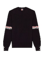 Thom Browne Milano Stitch Armband Cotton Sweater in Navy, view 2, click to view large image.