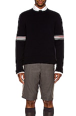 Thom Browne Milano Stitch Armband Cotton Sweater in Navy, view 3, click to view large image.