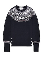 Thom Browne Icelandic Fair Isle Pullover in Navy, view 1, click to view large image.