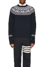 Thom Browne Icelandic Fair Isle Pullover in Navy, view 3, click to view large image.