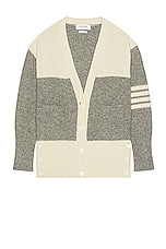 Thom Browne Reversed Jersey Oversized Cardigan in Light Grey, view 1, click to view large image.