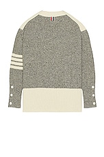 Thom Browne Reversed Jersey Oversized Cardigan in Light Grey, view 2, click to view large image.