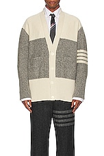Thom Browne Reversed Jersey Oversized Cardigan in Light Grey, view 4, click to view large image.