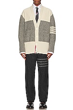 Thom Browne Reversed Jersey Oversized Cardigan in Light Grey, view 5, click to view large image.