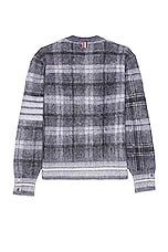 Thom Browne Tartan Check Jacquard Relaxed Fit Sweater in Medium Grey, view 2, click to view large image.