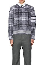 Thom Browne Tartan Check Jacquard Relaxed Fit Sweater in Medium Grey, view 4, click to view large image.
