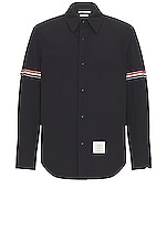 Thom Browne Snap Front Shirt Jacket in Navy, view 1, click to view large image.