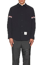 Thom Browne Snap Front Shirt Jacket in Navy, view 3, click to view large image.