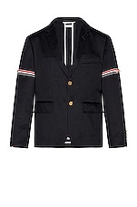 Thom Browne Unconstructed GG Armband Jacket in Navy, view 1, click to view large image.