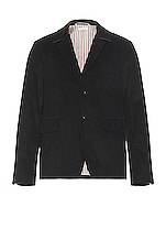 Thom Browne Button Up Cutaway Jacket in Black, view 1, click to view large image.