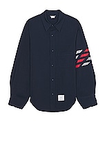 Thom Browne 4 Bar Snap Front Shirt Jacket in NAVY, view 1, click to view large image.