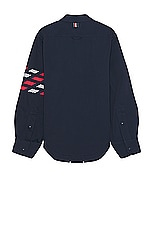 Thom Browne 4 Bar Snap Front Shirt Jacket in NAVY, view 2, click to view large image.