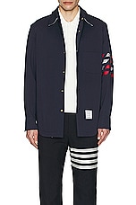 Thom Browne 4 Bar Snap Front Shirt Jacket in NAVY, view 4, click to view large image.