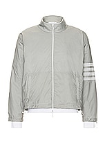 Thom Browne Funnel Neck Nylon Ripstop Jacket in Light Grey, view 1, click to view large image.
