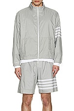 Thom Browne Funnel Neck Nylon Ripstop Jacket in Light Grey, view 3, click to view large image.