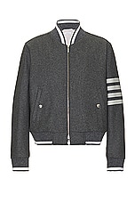 Thom Browne 4 Bar Knit Rib Blouson Jacket in MED GREY, view 1, click to view large image.