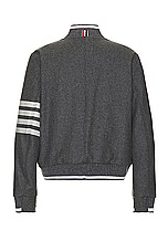 Thom Browne 4 Bar Knit Rib Blouson Jacket in MED GREY, view 2, click to view large image.