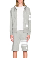 Thom Browne Engineered 4 Bar Zip Hoodie in Light Heather Grey, view 1, click to view large image.