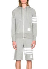 Thom Browne Engineered 4 Bar Zip Hoodie in Light Heather Grey, view 2, click to view large image.
