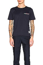Thom Browne Jersey Cotton Short Sleeve Pocket Tee in Navy, view 4, click to view large image.