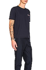 Thom Browne Jersey Cotton Short Sleeve Pocket Tee in Navy, view 5, click to view large image.