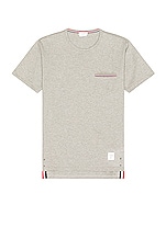 Thom Browne Jersey Cotton Short Sleeve Pocket Tee in Light Grey, view 1, click to view large image.