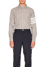 Thom Browne 4 Bar Chambray Shirt in Medium Grey, view 1, click to view large image.