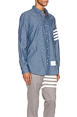 Thom Browne Straight Fit Button Down Long Sleeve Shirt in Blue, view 2, click to view large image.