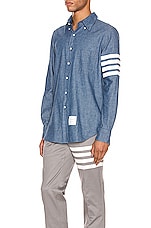 Thom Browne Straight Fit Button Down Long Sleeve Shirt in Blue, view 3, click to view large image.