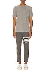 Thom Browne 4 Bar Short Sleeve Cuff Tee in Light Grey, view 7, click to view large image.