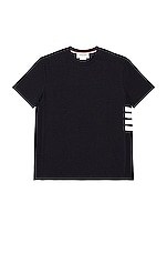 Thom Browne 4 Bar Short Sleeve Cuff Tee in Navy, view 1, click to view large image.
