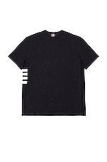 Thom Browne 4 Bar Short Sleeve Cuff Tee in Navy, view 2, click to view large image.