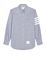 Thom Browne Straight Fit 4 Bar Shirt in Light Blue, view 1, click to view large image.