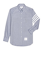 Thom Browne Straight Fit 4 Bar Shirt in Light Blue, view 2, click to view large image.