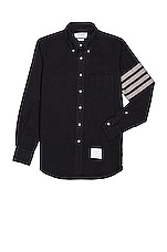 Thom Browne Straight Fit 4 Bar Shirt in Navy, view 2, click to view large image.