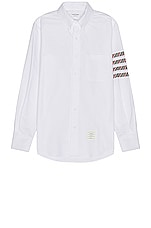 Thom Browne Straight Fit Shirt in Grey & White, view 1, click to view large image.