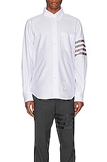 Thom Browne Straight Fit Shirt in Grey & White, view 4, click to view large image.